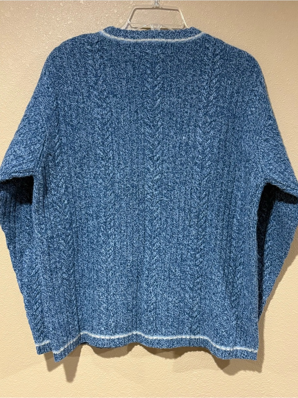 Vintage Pure Shetland Wool Chunky Ribbed Cable Knit Sweater Womens Blue M Preppy - Picture 2 of 10